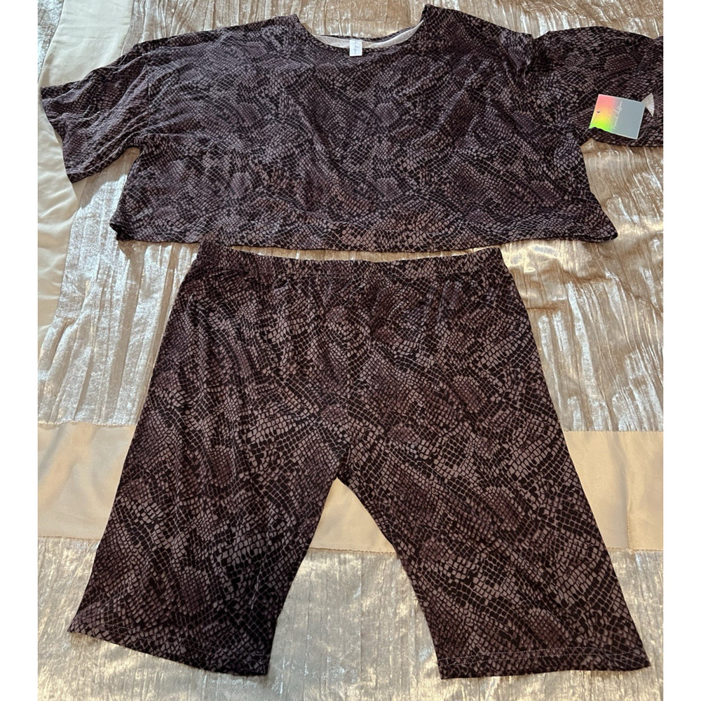 French Affair Pajama Short Sleeve Tee And Biker Short Purple Pajama Set Size 3x